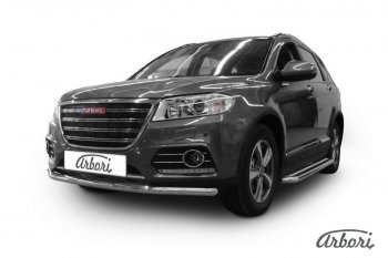 Защита переднего бампера Arbori (нержавейка, 1 труба d57 mm) Haval H6 (2013-2020)