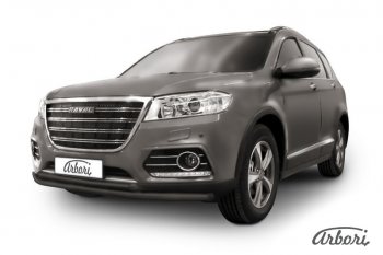 Защита переднего бампера Arbori (черная, 2 трубы d57 и 42 mm) Haval H6 (2013-2020)