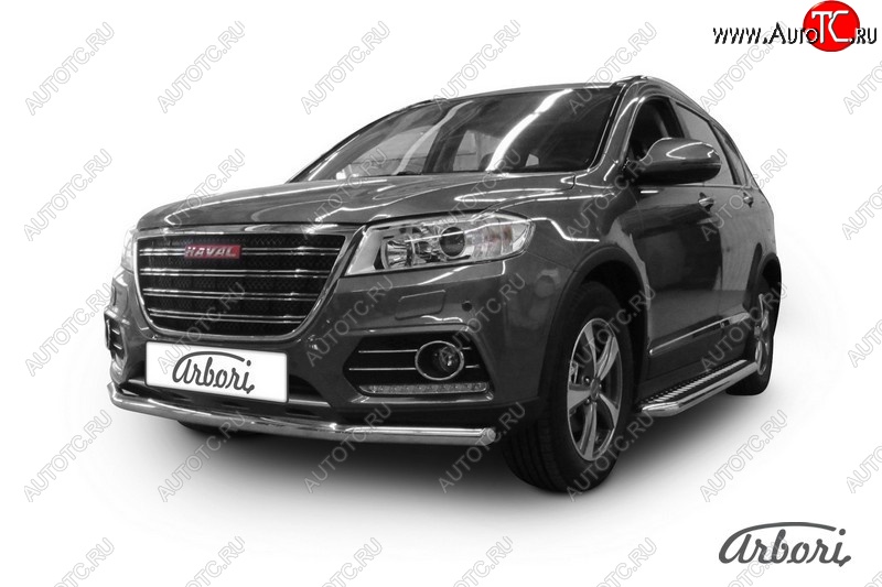 4 999 р. Защита переднего бампера Arbori (нержавейка, 2 трубы d57 и 42 mm) Haval H6 (2013-2020)  с доставкой в г. Йошкар-Ола