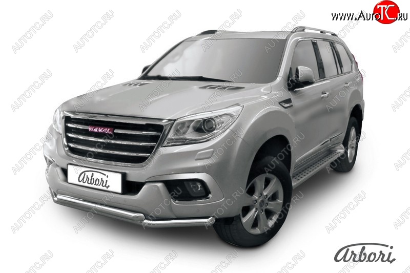 14 363 р. Защита переднего бампера Arbori (нержавейка, 2 трубы d57 и 57 mm) Haval H9 дорестайлинг (2015-2017)  с доставкой в г. Йошкар-Ола