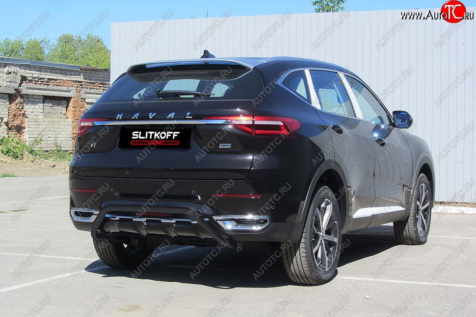 9 399 р. Защита заднего бампера (Ø42 мм скоба, окрашенная) Slitkoff Haval F7x  дорестайлинг (2019-2022) (цвет: черный)  с доставкой в г. Йошкар-Ола