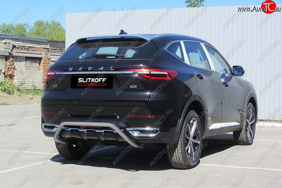 9 399 р. Защита заднего бампера (Ø42 мм скоба, окрашенная) Slitkoff  Haval F7 - F7x (цвет: серебро)  с доставкой в г. Йошкар-Ола