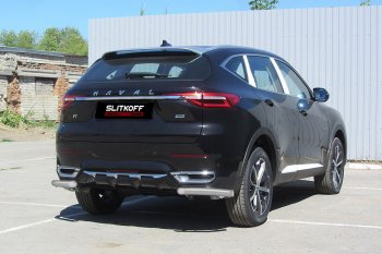 Защита заднего бампера (Ø57 мм уголки, окрашенная) Slitkoff Haval F7x  дорестайлинг (2019-2022)