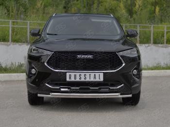 Защита переднего бампера (Ø42 мм, нержавейка, 4WD) SLITKOFF Haval (Хавал) F7x (ф7икс) (2019-2022) дорестайлинг ()