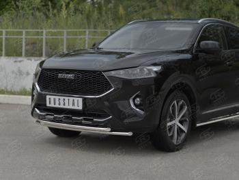 13 999 р. Защита переднего бампера (Ø42 мм, нержавейка, 4WD) SLITKOFF  Haval F7x (2019-2022) дорестайлинг (полированная нержавейка)  с доставкой в г. Йошкар-Ола. Увеличить фотографию 2