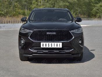 12 349 р. Защита переднего бампера SLITKOFF (Ø57 секции/Ø42 дуга) Haval F7x дорестайлинг (2019-2022) (нержавейка с полимерным покрытием, черный)  с доставкой в г. Йошкар-Ола. Увеличить фотографию 2