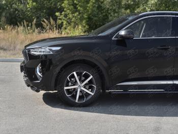 12 349 р. Защита переднего бампера SLITKOFF (Ø57 секции/Ø42 дуга) Haval F7x дорестайлинг (2019-2022) (нержавейка с полимерным покрытием, черный)  с доставкой в г. Йошкар-Ола. Увеличить фотографию 3