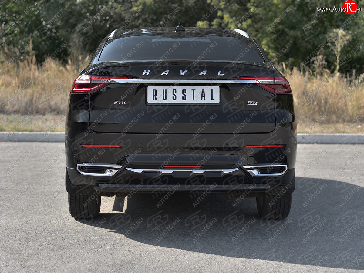 8 449 р. Защита заднего бампера (Ø63 мм, окрашенная) SLITKOFF  Haval F7x (2019-2022)  дорестайлинг (цвет черный муар)  с доставкой в г. Йошкар-Ола