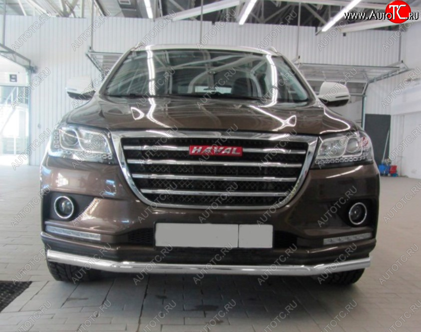 8 999 р. Защита переднего бампера Slitkoff (Ø 57 мм). Haval H2 (2014-2021) (Сталь с полимерным покрытием. Цвет: серебристый)  с доставкой в г. Йошкар-Ола