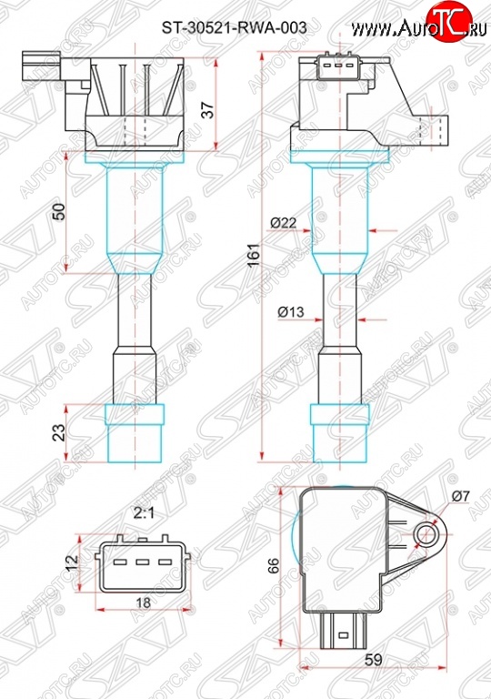 1 759 р. Катушка зажигания SAT  Honda Civic ( FD,  FK,FN) (2005-2011) седан дорестайлинг, хэтчбэк 5 дв. дорестайлинг, седан рестайлинг, хэтчбэк 5 дв. рестайлинг  с доставкой в г. Йошкар-Ола