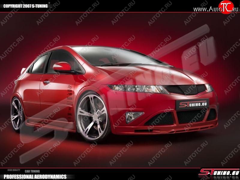 3 449 р. Накладка на передний бампер S-tuning Honda Civic FK,FN хэтчбэк 5 дв. дорестайлинг (2005-2008)  с доставкой в г. Йошкар-Ола