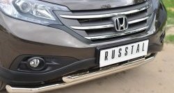 16 949 р. Защита переднего бампера (2 трубыØ63 мм, нержавейка) SLITKOFF  Honda CR-V  RM1,RM3,RM4 (2012-2015) дорестайлинг  с доставкой в г. Йошкар-Ола. Увеличить фотографию 2