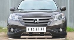 Защита переднего бампера (2 трубыØ63 мм, нержавейка) SLITKOFF Honda (Хонда) CR-V (СР-В)  RM1,RM3,RM4 (2012-2015) RM1,RM3,RM4 дорестайлинг