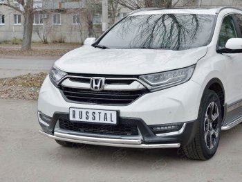 17 449 р. Защита переднего бампера (2 трубыØ42 мм, нержавейка) SLITKOFF  Honda CR-V  RW,RT (2016-2020) дорестайлинг  с доставкой в г. Йошкар-Ола. Увеличить фотографию 2