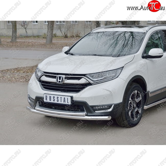 22 649 р. Защита переднего бампера (2 трубыØ63 и 42 мм, нержавейка) SLITKOFF Honda CR-V RW,RT дорестайлинг (2016-2020)  с доставкой в г. Йошкар-Ола