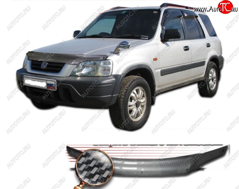 2 449 р. Дефлектор капота CA-Plastiс  Honda CR-V  RD1,RD2,RD3 (1995-2001)  дорестайлинг, рестайлинг (Шелкография карбон-серебро)  с доставкой в г. Йошкар-Ола