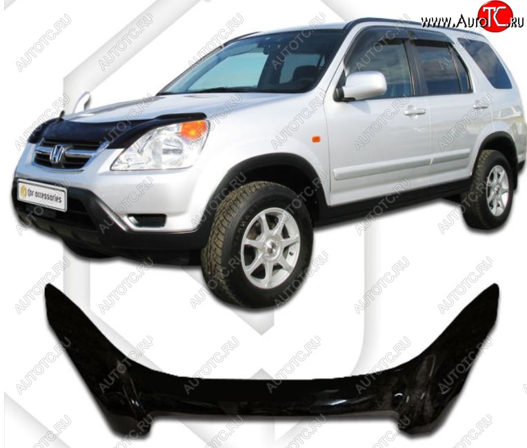 2 599 р. Дефлектор капота CA-Plastiс exclusive  Honda CR-V  RD4,RD5,RD6,RD7,RD9  (2001-2006) дорестайлинг, рестайлинг (Classic черный, Без надписи)  с доставкой в г. Йошкар-Ола