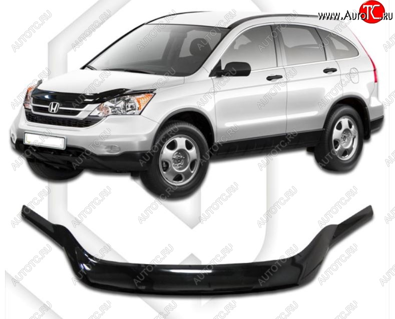 2 199 р. Дефлектор капота CA-Plastiс exclusive Honda CR-V RE1,RE2,RE3,RE4,RE5,RE7 рестайлинг (2009-2012) (Classic черный, Без надписи)  с доставкой в г. Йошкар-Ола