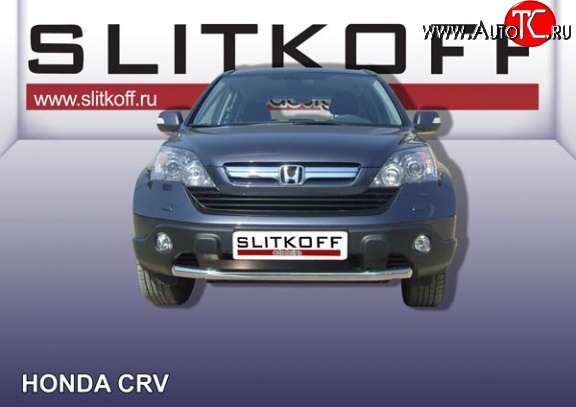 11 749 р. Одинарная защита переднего бампера из трубы диаметром 57 мм Slitkoff Honda CR-V RE1,RE2,RE3,RE4,RE5,RE7 рестайлинг (2009-2012) (Нержавейка, Полированная)  с доставкой в г. Йошкар-Ола