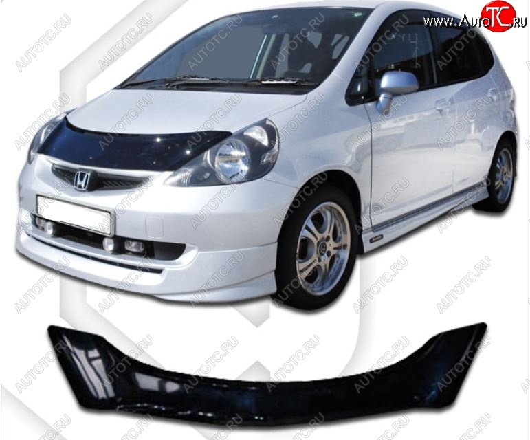 2 099 р. Дефлектор капота GD1-GD4 CA-Plastic  Honda Fit  1 (2001-2007) GD дорестайлинг, GD 1-ый рестайлинг, GD 2-ой рестайлинг (Classic черный, Без надписи)  с доставкой в г. Йошкар-Ола