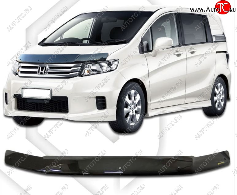 1 899 р. Дефлектор капота CA-Plastiс  Honda Freed Spike  1 (2010-2011)  дорестайлинг минивэн (Classic черный, Без надписи)  с доставкой в г. Йошкар-Ола