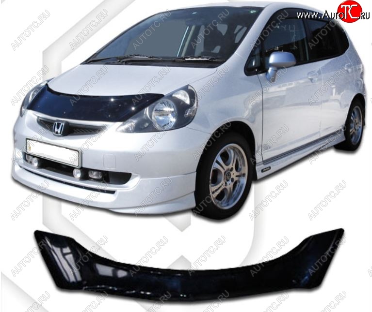 2 099 р. Дефлектор капота CA-Plastic  Honda Jazz (2001-2008) (Classic черный, Без надписи)  с доставкой в г. Йошкар-Ола