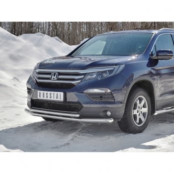 21 699 р. Защита переднего бампера (2 трубы Ø63 и 42 мм, нержавейка) SLITKOFF  Honda Pilot  YF6 (2016-2019) дорестайлинг  с доставкой в г. Йошкар-Ола. Увеличить фотографию 3