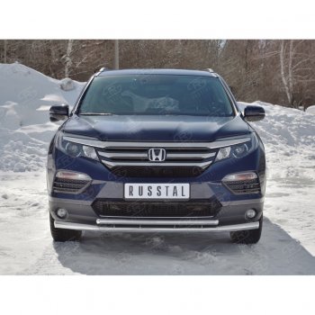 21 699 р. Защита переднего бампера (2 трубы Ø63 и 42 мм, нержавейка) SLITKOFF  Honda Pilot  YF6 (2016-2019) дорестайлинг  с доставкой в г. Йошкар-Ола. Увеличить фотографию 4