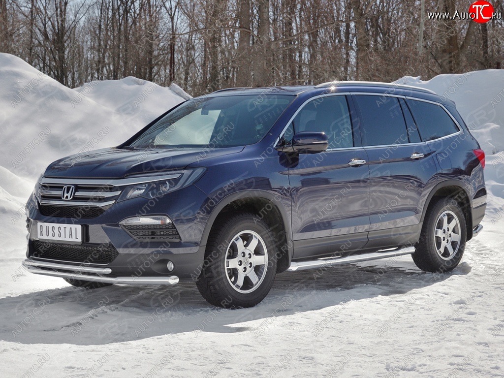 21 699 р. Защита переднего бампера (2 трубы Ø63 и 42 мм, нержавейка) SLITKOFF  Honda Pilot  YF6 (2016-2019) дорестайлинг  с доставкой в г. Йошкар-Ола