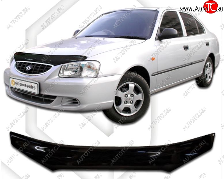 2 059 р. Дефлектор капота CA-Plastic  Hyundai Accent  седан ТагАЗ (2001-2012) (Classic черный, Без надписи)  с доставкой в г. Йошкар-Ола