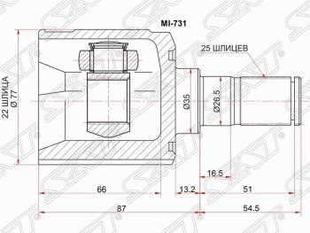 1 999 р. ШРУС SAT (внутренний, 22*25*35 мм) Hyundai Accent седан ТагАЗ (2001-2012)  с доставкой в г. Йошкар-Ола. Увеличить фотографию 1