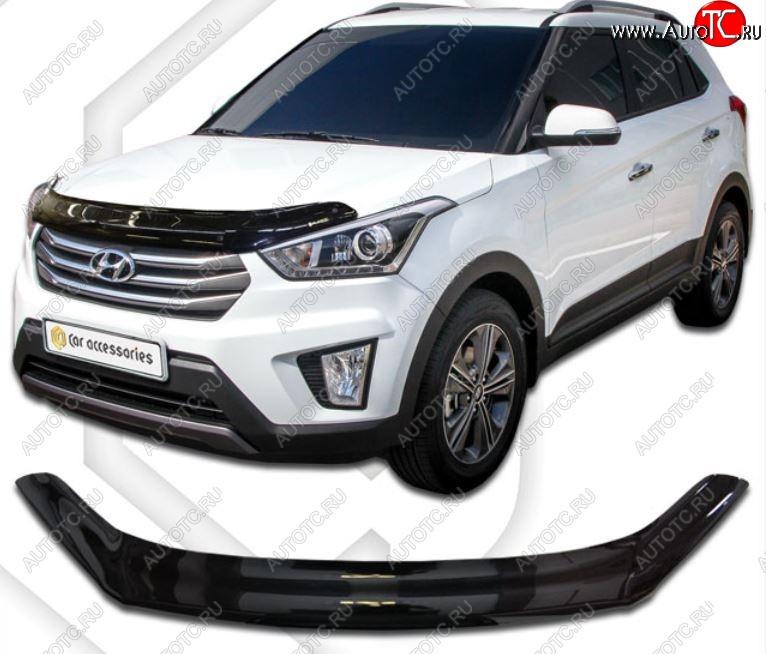 2 099 р. Дефлектор капота CA-Plastiс  Hyundai Creta  GS (2015-2021) дорестайлинг, рестайлинг (Classic черный, Без надписи)  с доставкой в г. Йошкар-Ола