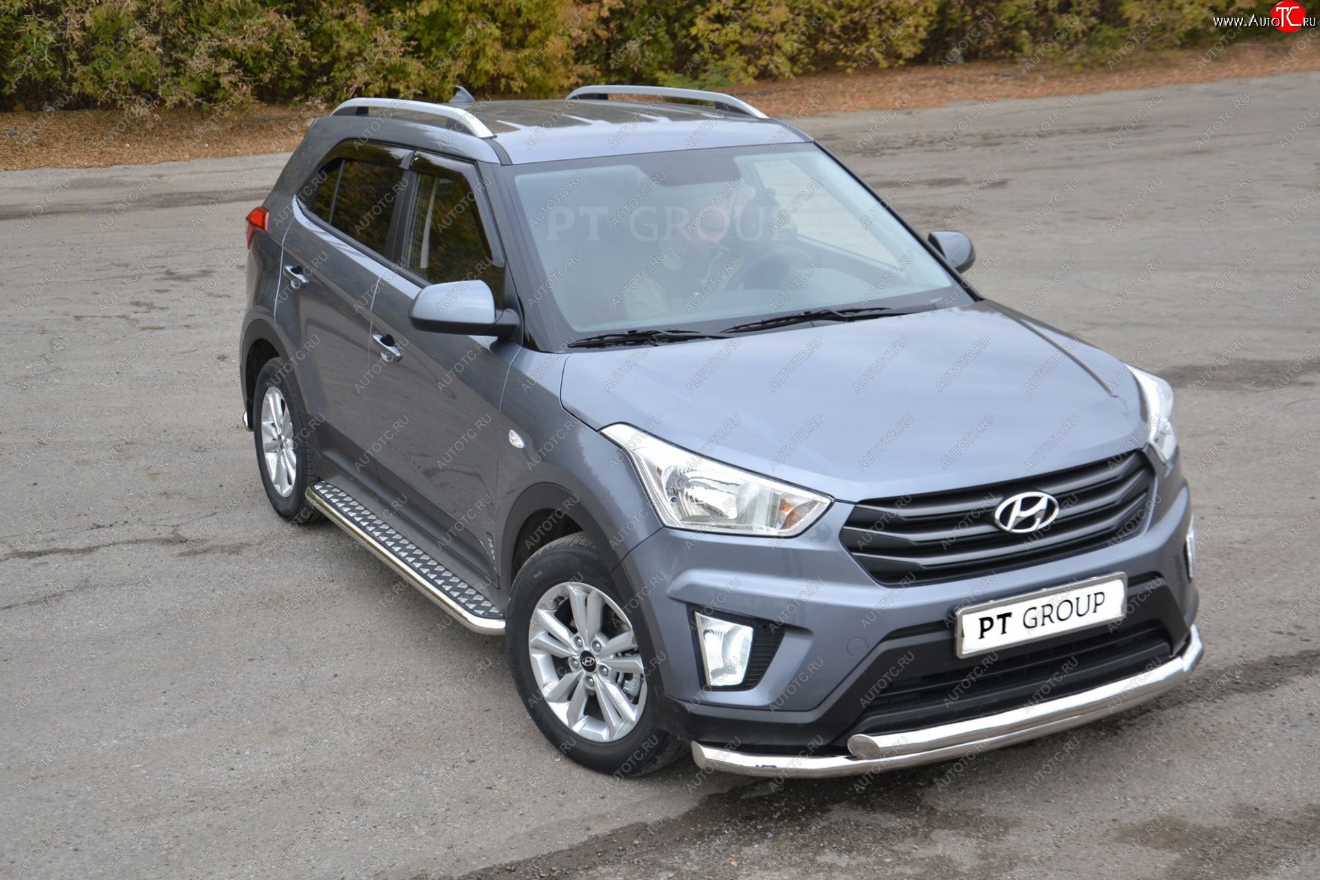 27 449 р. Порожки для ног из трубы Ø51 с алюминиевой площадкой Petroil Tuning Hyundai Creta GS рестайлинг (2019-2021) (Нержавеющая полированная сталь)  с доставкой в г. Йошкар-Ола