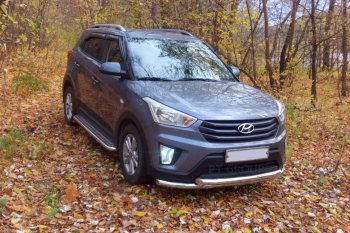 27 449 р. Порожки для ног из трубы Ø51 с алюминиевой площадкой Petroil Tuning Hyundai Creta GS рестайлинг (2019-2021) (Нержавеющая полированная сталь)  с доставкой в г. Йошкар-Ола. Увеличить фотографию 4