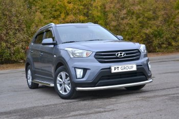 20 999 р. Защита переднего бампера одинарная из трубы d63 мм Petroil Tuning Hyundai Creta GS дорестайлинг (2015-2019) (Нержавеющая полированная сталь)  с доставкой в г. Йошкар-Ола. Увеличить фотографию 2