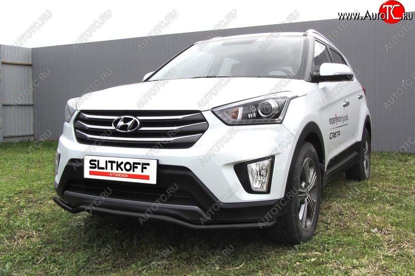 7 999 р. Защита переднего бампера Slitkoff (волна, d42, черная)  Hyundai Creta  GS (2015-2021) дорестайлинг, рестайлинг (Цвет: серебристый)  с доставкой в г. Йошкар-Ола