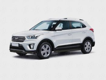 12 949 р. Защита переднего бампера (Ø63 и 42 мм) SLITKOFF  Hyundai Creta  GS (2015-2021) дорестайлинг, рестайлинг (нержавейка с полимерным покрытием, черный)  с доставкой в г. Йошкар-Ола. Увеличить фотографию 1