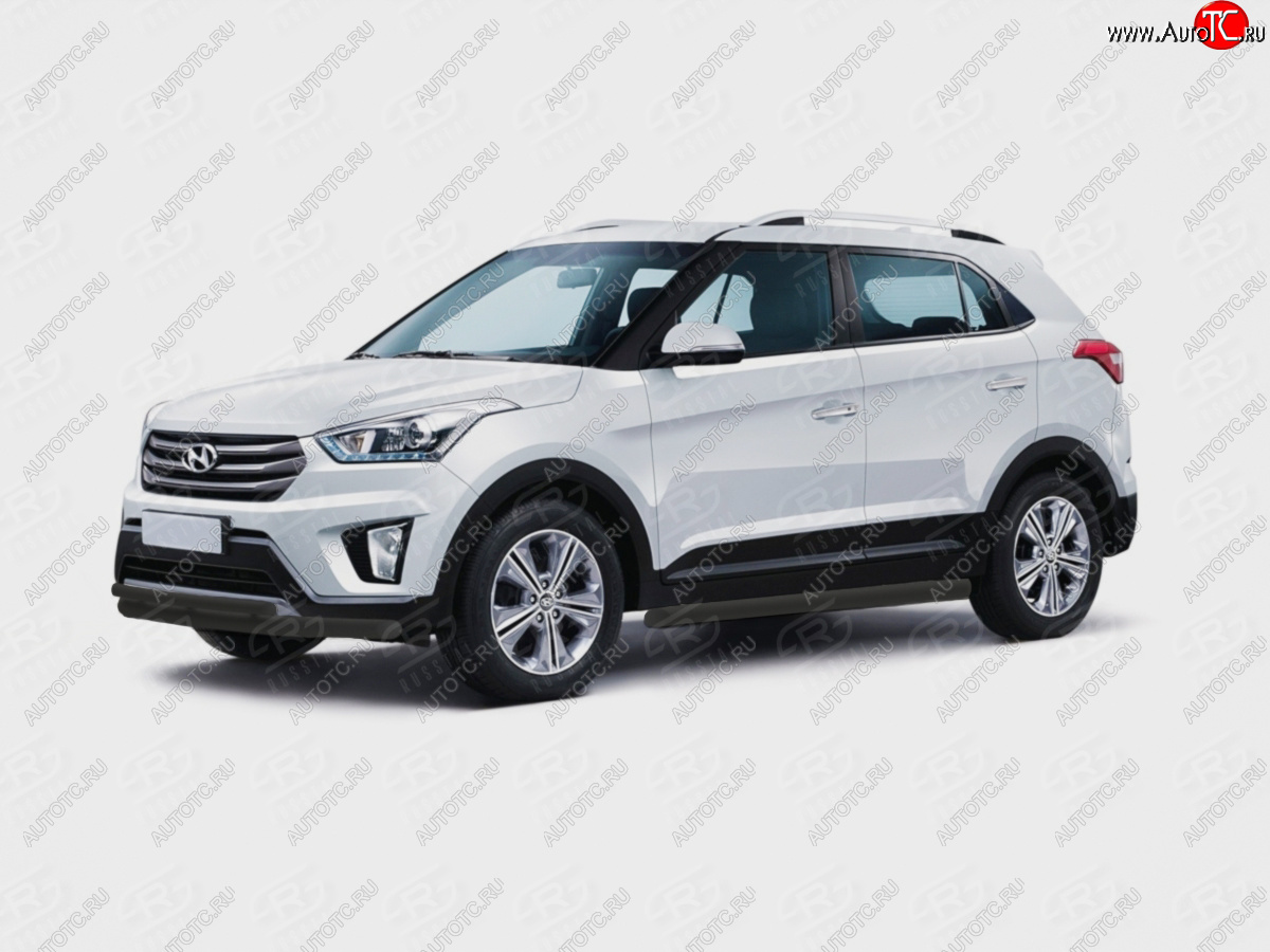 12 949 р. Защита переднего бампера (Ø63 и 42 мм) SLITKOFF  Hyundai Creta  GS (2015-2021) дорестайлинг, рестайлинг (нержавейка с полимерным покрытием, черный)  с доставкой в г. Йошкар-Ола