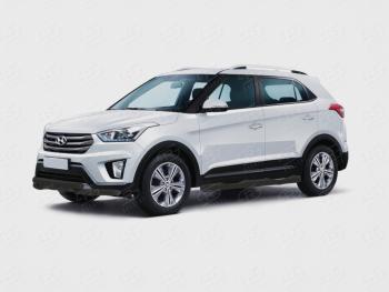 17 649 р. Защита переднего бампера (Ø57 дуга-d57 уголки+клыки) SLITKOFF Hyundai Creta GS дорестайлинг (2015-2019) (нержавейка с полимерным покрытием, черный)  с доставкой в г. Йошкар-Ола. Увеличить фотографию 1