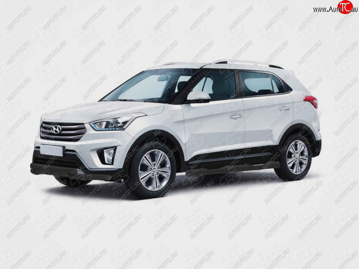 17 649 р. Защита порогов (Ø76 мм, с проступью) SLITKOFF  Hyundai Creta  GS (2015-2021) дорестайлинг, рестайлинг (торцы круглые 90°, порошковая окраска в цвет черный муар)  с доставкой в г. Йошкар-Ола