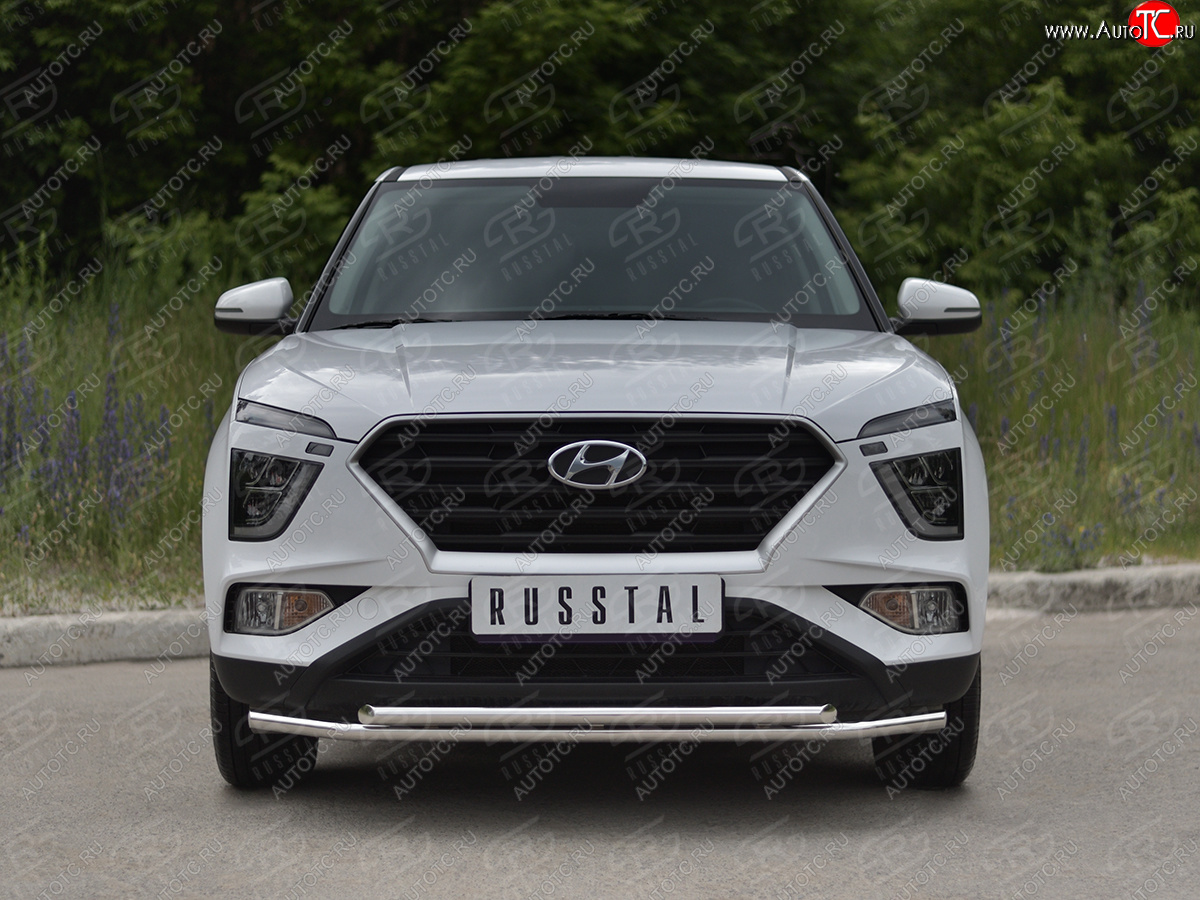 14 999 р. Защита переднего бампера (2 трубы Ø42 мм, нержавейка) SLITKOFF Hyundai Creta SU (2020-2022)  с доставкой в г. Йошкар-Ола