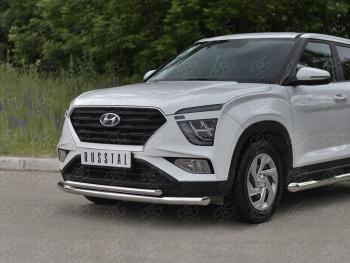 15 999 р. Защита переднего бампера (2 трубы Ø63 и 42 мм, нержавейка) SLITKOFF  Hyundai Creta  SU (2020-2022)  с доставкой в г. Йошкар-Ола. Увеличить фотографию 2