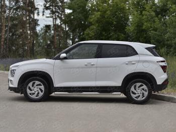 22 999 р. Защита порогов (Ø76 мм) SLITKOFF  Hyundai Creta  SU (2020-2022) (круглые торцы, полированная нержавейка)  с доставкой в г. Йошкар-Ола. Увеличить фотографию 2