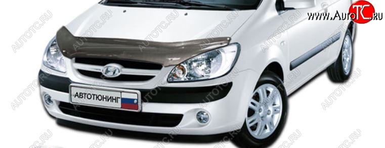 2 369 р. Дефлектор капота CA-Plastiс  Hyundai Getz  TB (2005-2010) хэтчбэк 5 дв. рестайлинг (Шелкография карбон-серебро)  с доставкой в г. Йошкар-Ола