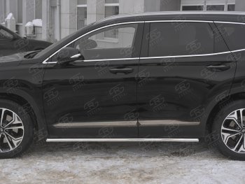 18 999 р. Защита порогов из трубы d42 SLITKOFF Hyundai Santa Fe TM дорестайлинг (2018-2021) (Вариант 1 (со скосами на торцах))  с доставкой в г. Йошкар-Ола. Увеличить фотографию 3