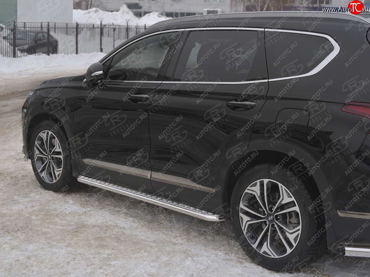 25 849 р. Пороги из трубы d42 с листом SLITKOFF Hyundai Santa Fe TM дорестайлинг (2018-2021) (Лист алюм, проф.сталь)  с доставкой в г. Йошкар-Ола