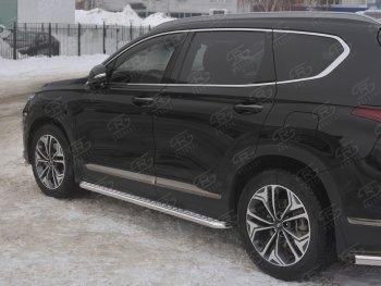 Пороги из трубы d42 с листом SLITKOFF Hyundai Santa Fe TM дорестайлинг (2018-2021)  (Лист алюм, проф. нерж)