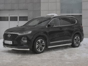 16 699 р. Защита переднего бампера (Ø63 мм, нержавейка) SLITKOFF Hyundai Santa Fe TM дорестайлинг (2018-2021)  с доставкой в г. Йошкар-Ола. Увеличить фотографию 2