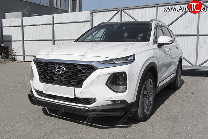 10 299 р. Защита переднего бампера Slitkoff (двойная, d57/42 мм) Hyundai Santa Fe TM дорестайлинг (2018-2021) (Сталь с полимерным покрытием. Цвет: чёрный)  с доставкой в г. Йошкар-Ола