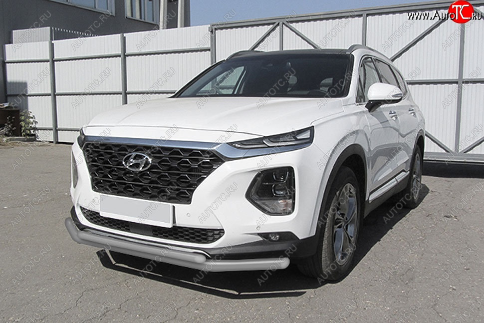 9 399 р. Защита переднего бампера Slitkoff (двойная, d57/42 мм)  Hyundai Santa Fe  TM (2018-2021) дорестайлинг (Сталь с полимерным покрытием. Цвет: серебристый)  с доставкой в г. Йошкар-Ола